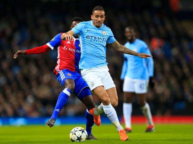 Danilo of Manchester City battles with Dimitri Oberlin of Basel in the Champions League on March 7, 2018