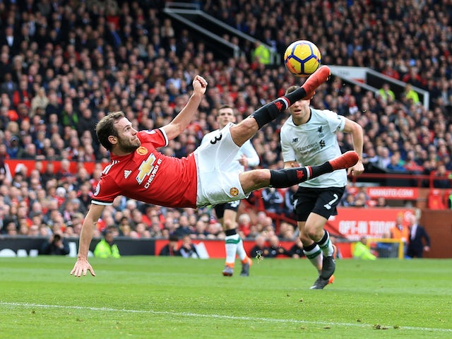 Juan Mata in action during the Premier League game between Manchester United and Liverpool on March 10, 2018