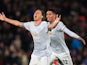 Nemanja Matic celebrates his late winner with Chris Smalling during the Premier League game between Crystal Palace and Manchester United on March 5, 2018