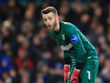 Angus Gunn in action for Norwich City in January 2018
