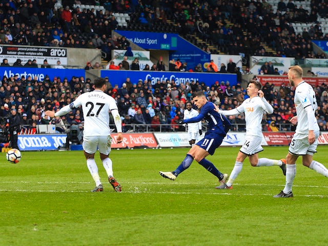 Erik Lamela scores the second during the FA Cup quarter-final between Swansea City and Tottenham Hotspur on March 17, 2018