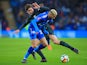 Marcos Alonso and Riyad Mahrez in action during the FA Cup quarter-final between Leicester City and Chelsea on March 18, 2018