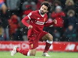 Mohamed Salah celebrates during the Premier League game between Liverpool and Watford on March 17, 2018