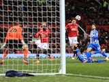 Manchester United midfielder Nemanja Matic scores his side's second goal during their FA Cup quarter-final victory over Brighton & Hove Albion