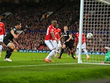 Wissam Ben Yedder scores his second during the Champions League round-of-16 game between Manchester United and Sevilla on March 13, 2018