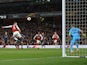 Aaron Ramsey scores the third during the Europa League quarter-final game between Arsenal and CSKA Moscow on April 5, 2018
