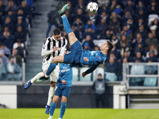 Cristiano Ronaldo scores an overhead goal during Real Madrid's 3-0 win at Juventus in the Champions League on April 3, 2018