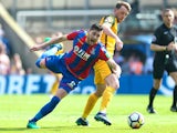 Joel Ward and Dale Stephens during the Premier League match between Crystal Palace and Brighton & Hove Albion on April 14, 2018