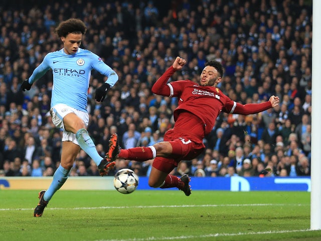 Leroy Sane's goal is ruled offside in the Champions League quarter-final second leg between Manchester City and Liverpool on April 10, 2018