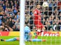 Mohamed Salah scores during the Champions League quarter-final second leg between Manchester City and Liverpool on April 10, 2018