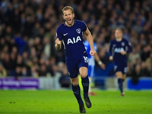 Tottenham Hotspur's Harry Kane celebrates scoring against Brighton & Hove Albion on April 17, 2018