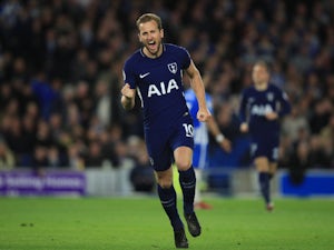 Tottenham Hotspur's Harry Kane celebrates scoring against Brighton & Hove Albion on April 17, 2018