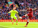 Danny Ings's goal is disallowed in the Premier League match between Liverpool and Stoke City on April 28, 2018