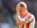 Ryan Shawcross in tears during the Premier League game between Stoke City and Crystal Palace on May 5, 2018