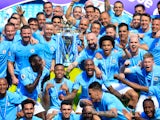 Manchester City players and staff celebrate winning the Premier League on May 6, 2018