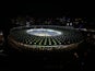 A night-time view of Kiev's NSC Olimpiyskiy Stadium ahead of the Champions League final between Liverpool and Real Madrid on May 26, 2018