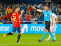 Spain's Alvaro Odriozola celebrates scoring their first goal in the international friendly with Switzerland on June 3, 2018
