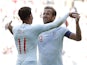 England and Tottenham Hotspur teammates Dele Alli and Harry Kane celebrate during the international friendly with Nigeria on June 2, 2018