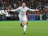 Real Madrid forward Gareth Bale celebrates after scoring in the Champions League final against Liverpool in Kiev on May 26, 2018