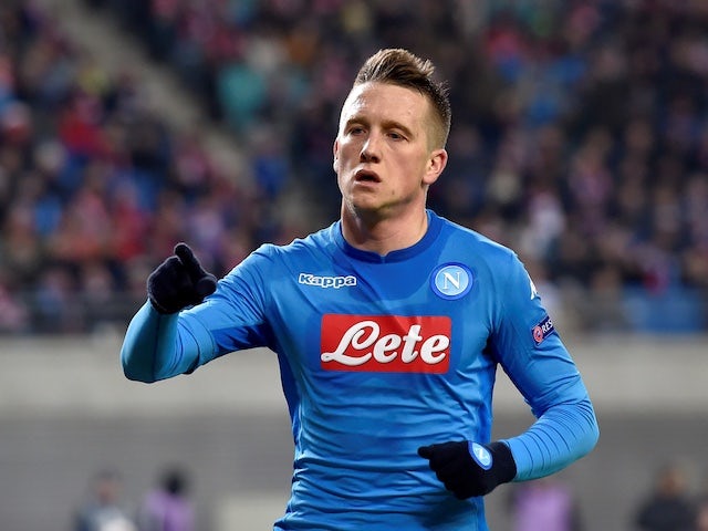 Napoli midfielder Piotr Zielinski in action during his side's Europa League clash with RB Leipzig on February 22, 2018