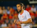 Switzerland's Ricardo Rodriguez celebrates scoring their first goal during their international friendly with Spain on June 3, 2018