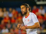 Switzerland's Ricardo Rodriguez celebrates scoring their first goal during their international friendly with Spain on June 3, 2018