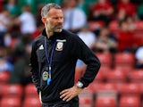 Wales manager Ryan Giggs watches on during training in May 2018