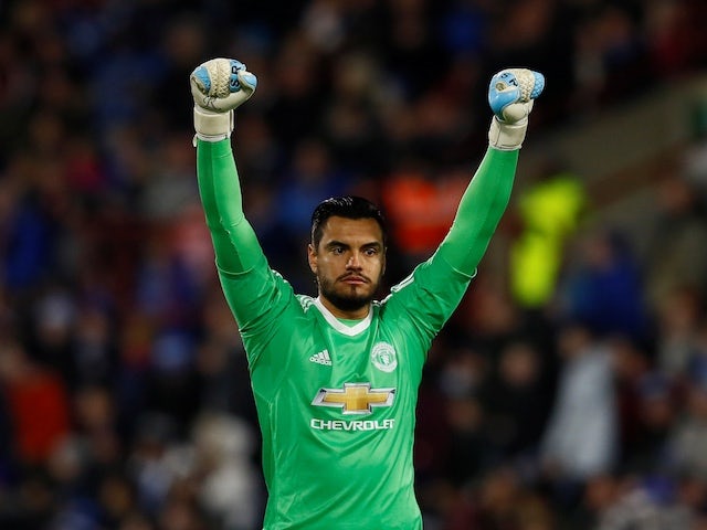 Manchester United goalkeeper Sergio Romero in action during his side's FA Cup fifth round clash with Huddersfield Town on February 17, 2018