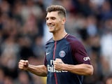 Paris Saint-Germain defender Thomas Meunier in action during his side's Ligue 1 clash with Bordeaux in September 2017