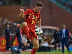Belgium defender Thomas Meunier in action during his side's international friendly with Portugal on June 2, 2018
