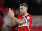 Middlesbrough's Ben Gibson applauds fans at the end of the game against Ipswich Town on December 9, 2017