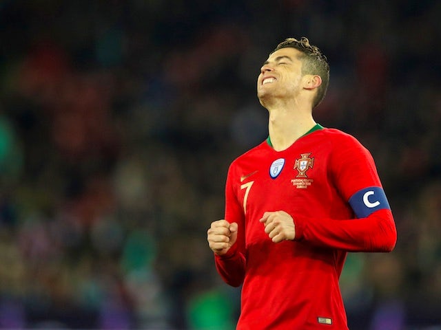 Cristiano Ronaldo in action for Portugal during an international friendly with Egypt in March 2018