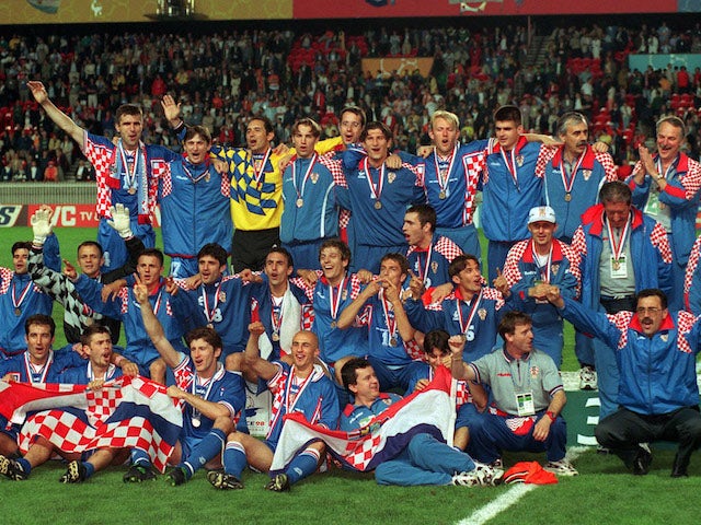 Croatia players celebrate after finishing third at the 1998 World Cup