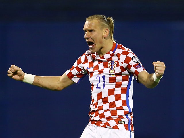 Croatia's Domagoj Vida celebrates after the match against Ukraine on March 24, 2017