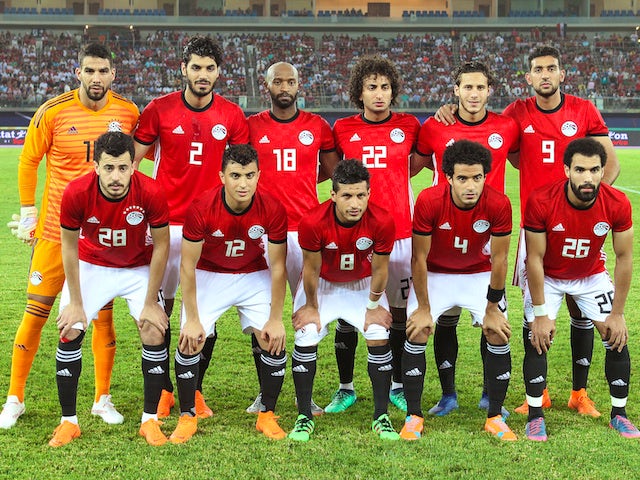 The Egyptian team lines up ahead of their international friendly with Kuwait in May 2018