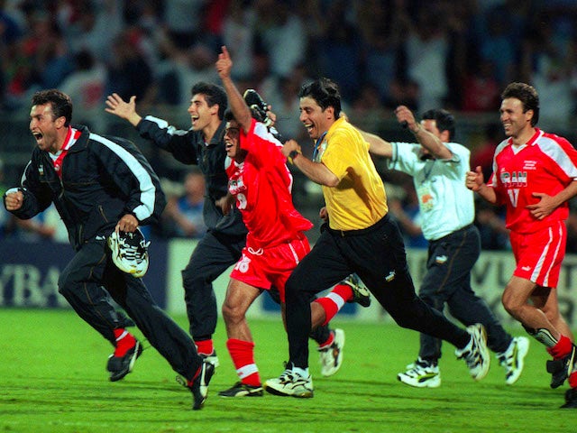 Iran celebrate beating USA at the 1998 World Cup