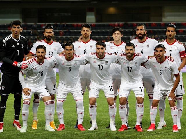 The Iran team lines up ahead of their World Cup warm-up game against Turkey in May 2018