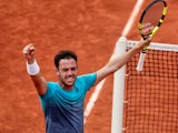 Italy's Marco Cecchinato celebrates winning his French Open quarter-final match against Serbia's Novak Djokovic on June 5, 2018