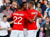 Marcus Rashford celebrates scoring during the friendly game between England and Costa Rica on June 7, 2018