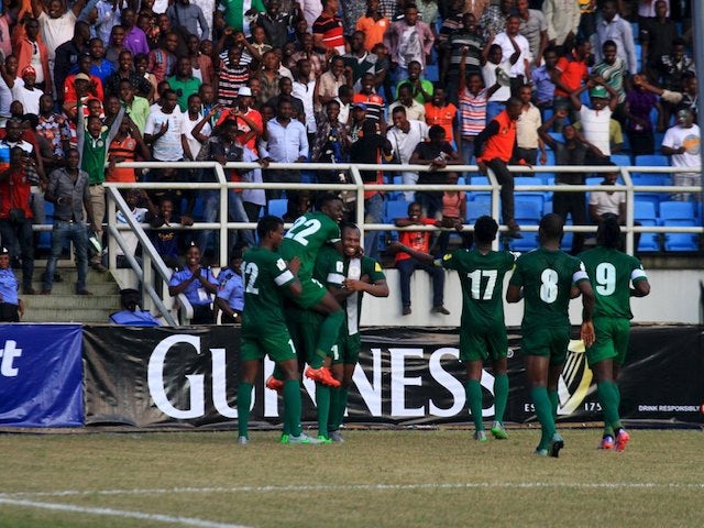 Nigeria celebrate after scoring against Swaziland during qualifying for the 2018 World Cup