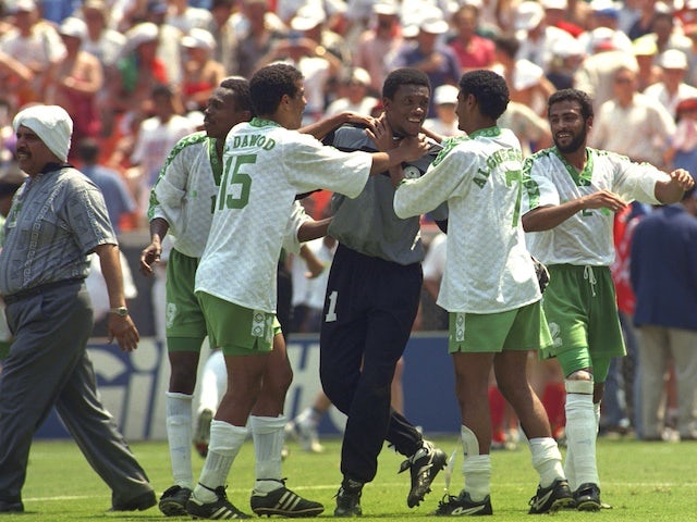 Saudi Arabia celebrate victory over Belgium at the 1994 World Cup