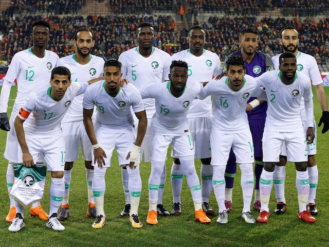 The Saudi Arabian team lines up ahead of an international friendly in March 2018