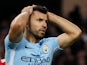 Manchester City's Sergio Aguero reacts after a missed chance against Manchester United on April 7, 2018