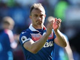 Stoke City's Xherdan Shaqiri applauds their fans after the match against Swansea City on May 13, 2018