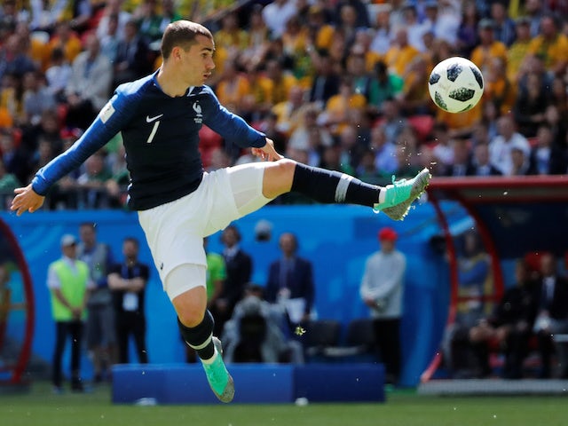 Antoine Griezmann in action during the World Cup group game between France and Australia on June 16, 2018
