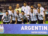The Argentina team line up before their friendly game with Haiti on May 29, 2018
