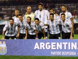 The Argentina team line up before their friendly game with Haiti on May 29, 2018