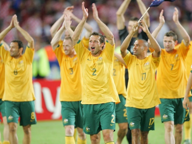 Australia celebrate after making it through to the knockout stages at the 2006 World Cup