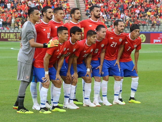 The Costa Rica team line up before their friendly game with Belgium on June 11, 2018