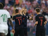Croatian players Ivan Perisic, Marcelo Brozovic and Ivan Rakitic in action during the international friendly with Senegal on June 8, 2018